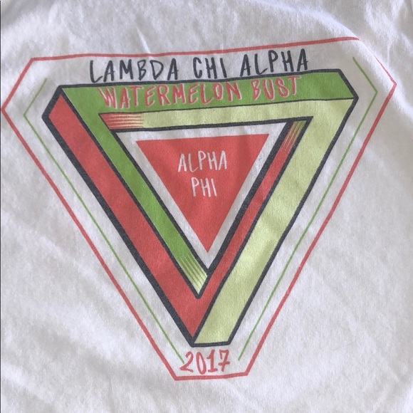 NWOT UNISEX Alpha Phi + Lambda Chi Alpha White Tee - Picture 2 of 8